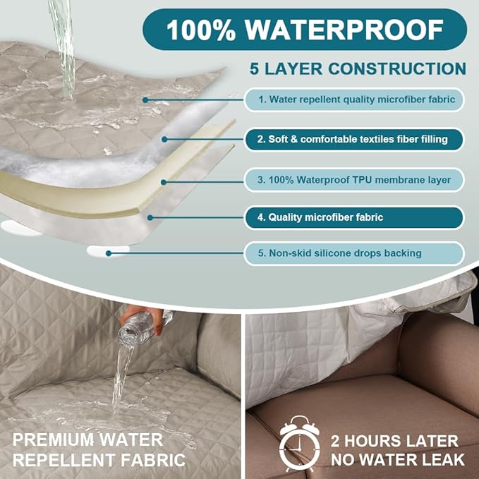Turquoize 100% Waterproof Sofa Covers Chair Cover Slipcover Couch Protector Triple Non-Slip Sofa Slipcover for 1 Cushion Furniture Protector for Pets, Kids,Dog (Chair 23", Pale Oak)
