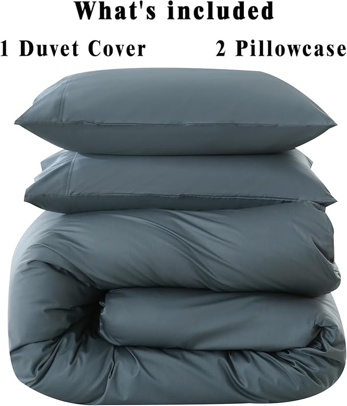 100% Organic Cotton Duvet Cover King 400 Thread Count Sateen Comforter Cover Soft and Breathable Cooling Bedding Set 3 Piece（Lake Blue,King）