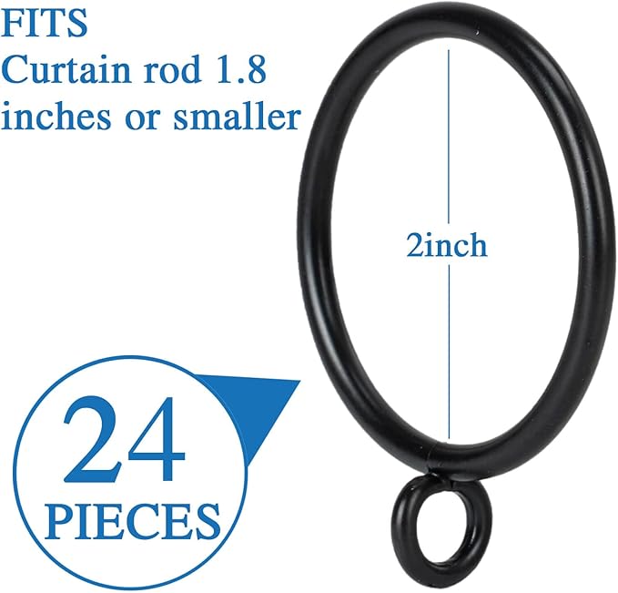 Curtain Rings with Eyelets Metal Eyelet Drapery Rings Inner Diameter 2Inch Curtain Rings for Hanging Pinch Pleat Curtain Pin Drape Hooks Black Zocang