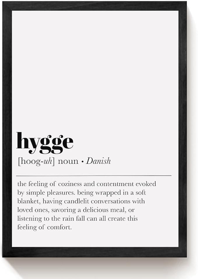 Hygge Definition Print Living Room Decor Zen Wall Art Print Minimalist Poster Home Decor Wall Art Office Decor Modern Aluminum Alloy Frame Wood Black-style 12x16inch(30x40cm)