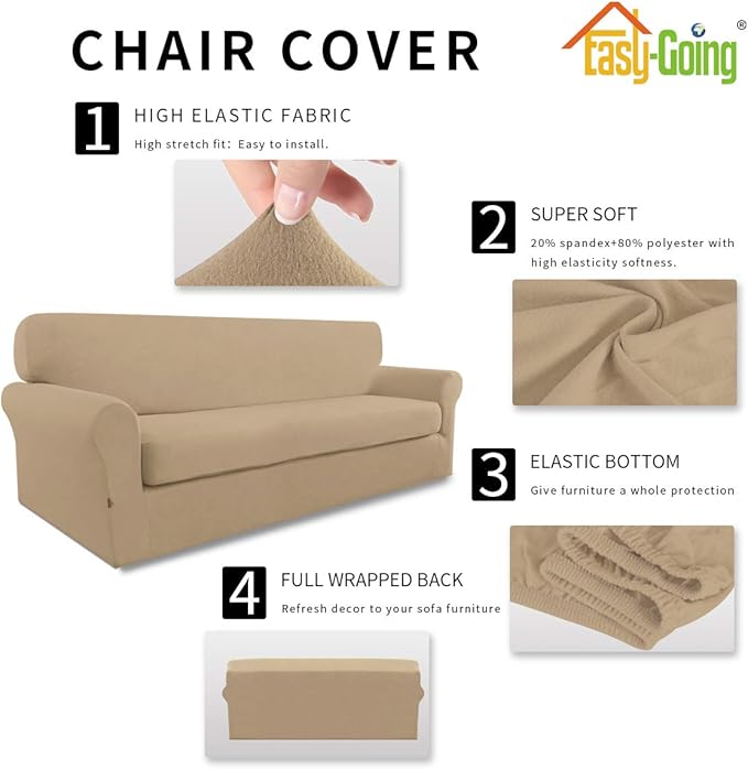 Easy-Going 2 Pieces Microfiber Stretch Sofa Slipcover – Spandex Soft Fitted Sofa Couch Cover, Washable Furniture Protector with Elastic Bottom Kids,Pet (Oversized Sofa, Pale Yellow)