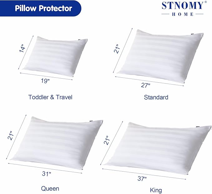 Premium Cotton Pillow Protectors with Zipper Durable Soft Breathable Pillow Cover Queen Size 2 Pack
