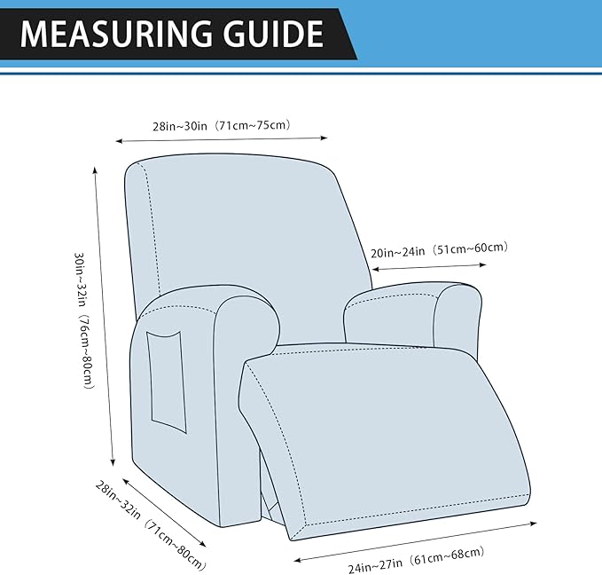 Chair Covers 4-Pieces Recliner Chair Covers 1 Seater Cover for Recliner Chair Leather Look Recliner Slipcovers with Pockets Spandex Fabric Furniture Covers(Recliner, Navy)