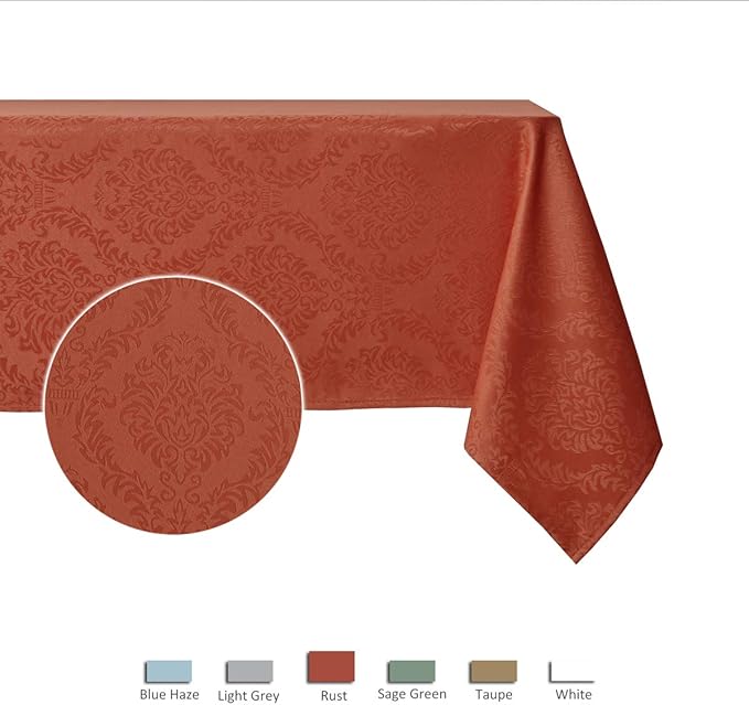 maxmill Jacquard Table Cloth Damask Pattern Spillproof Wrinkle Resistant Heavy Weight Soft Tablecloth for Kitchen Dinning Tabletop Outdoor Picnic Rectangle 52 x 70 Inch Rust