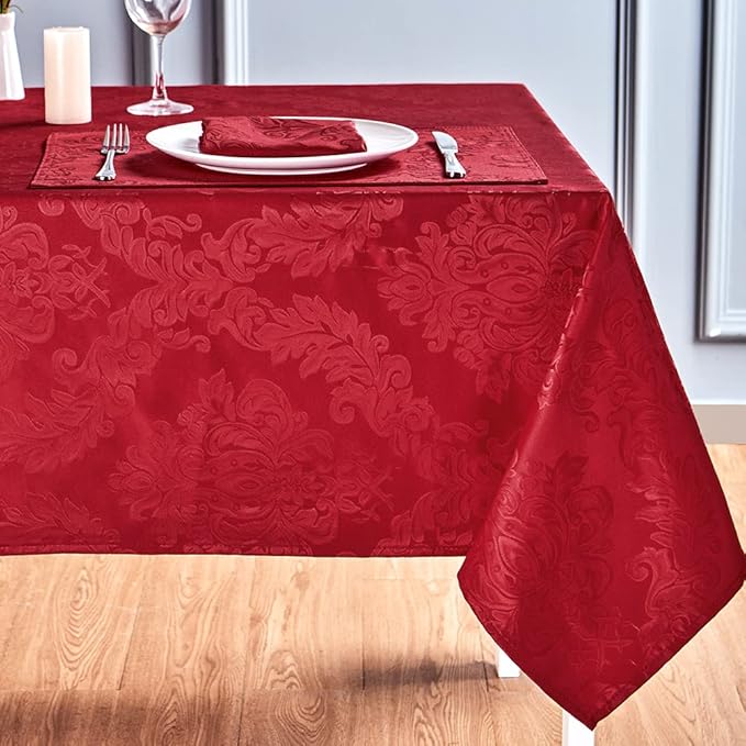 Rectangle Table Cloth Linen Farmhouse Stainproof Waterproof Washable Polyester Oblong Rectangular Fabric Table Cover for Kitchen Dining Dinner (Red, 52 X 70 Inch)