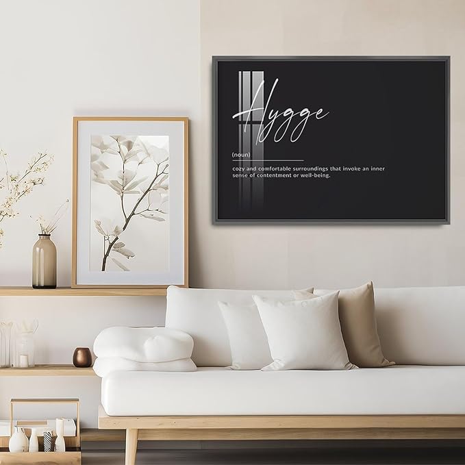 RFDER Hygge Print, Hygge Definition Poster, Hygge Gift, Hygge Sign, Scandinavian Print, Danish Print, Danish Wall Art Office Decor Modern Aluminum Alloy Frame Aluminum Black-style 16x24inch(40x60cm)