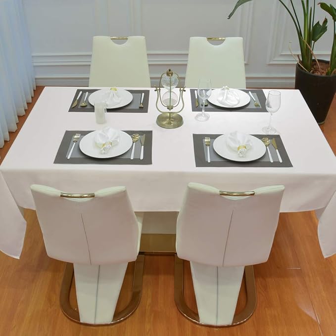 BALCONY & FALCON Rectangle White Satin Tablecloth Washable Fabric Table Cloth 6ft for Dining Buffet Parties Picnic Weddings and Restaurants 55 x 95 inch