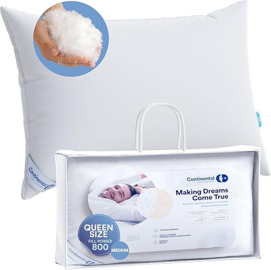 100% Siberian Goose Down Pillow Father's Day Dream Ensemble - Soft Queen Size, Pack of 1 - Soft and Luxurious Siberian Down Pillow for Sleeping, 800 Fill Power - Includes Pillow Protector