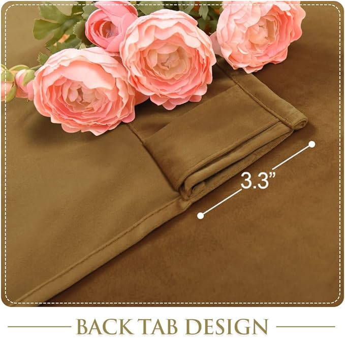 StangH 120 inches Extra Long Gold Brown Velvet Curtains for Living Room, Back Tab Wall Backdrop Curtains for Party, Thermal Insulated Room Dividers for Hall/Bedroom, W52 x L120, 2 Panels