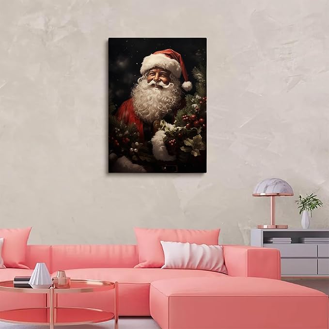 African American Santa Wall Art Print,Vintage Black Santa With Wreaths Prints,Christmas Prints,Christmas Wall Decor