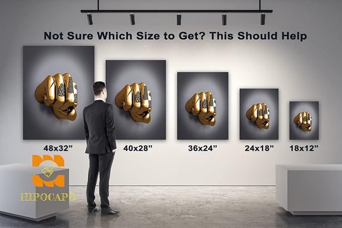 3D Wall Art - Abstract 3D Metal Effect Canvas Wall Art, 3D Modern Wall Art for Office, Golden Boxer Gesture 3D Art Wall Decor for Modern Bedroom Decor Framed 28”x40”x1Pcs