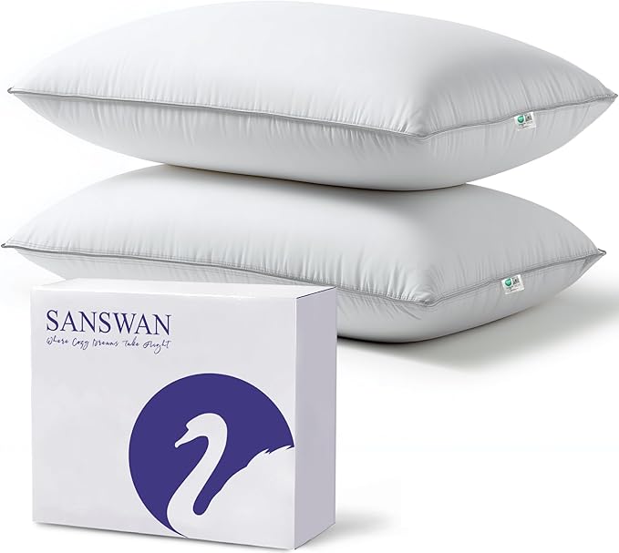 SANSWAN Luxury Goose Down Pillow King Set of 2, Cooling Breathable Hotel Quality Medium Firm for Hot & All Position Sleepers, Hypoallergenic