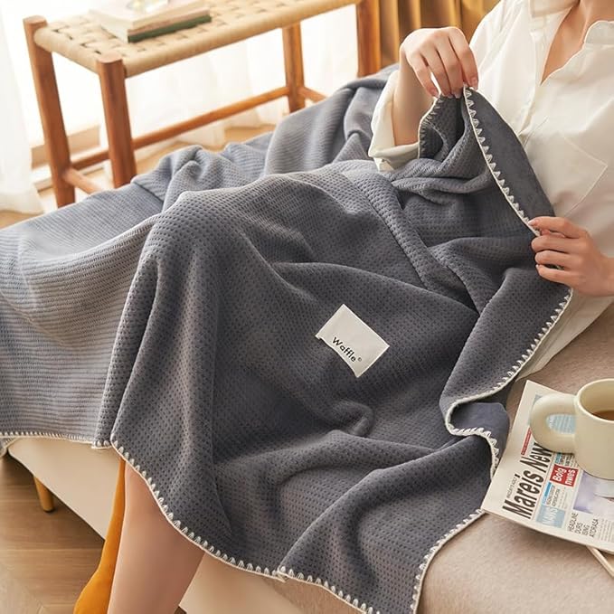 Luxury Softness Cozy Milk Flannel Velvet Waffle Weave Blanket, Pet Cats Feeling, Nordic Modern Aetec Style, Lightweight Warm Throw Blanket for Bed Couch Sofa Chair, Space Dark Grey 50x60 inch