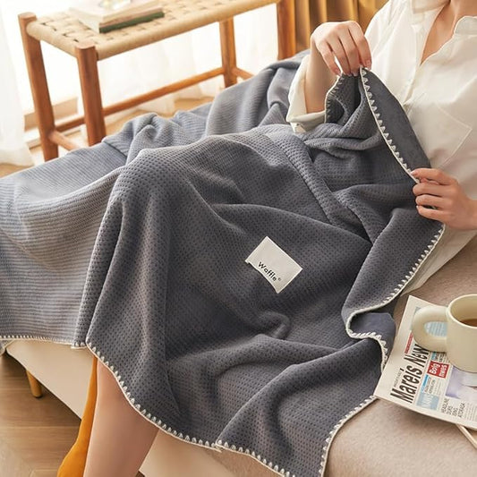 Luxury Softness Cozy Milk Flannel Velvet Waffle Weave Blanket, Pet Cats Feeling, Nordic Modern Aetec Style, Lightweight Warm Throw Blanket for Bed Couch Sofa Chair, Space Dark Grey 50x60 inch
