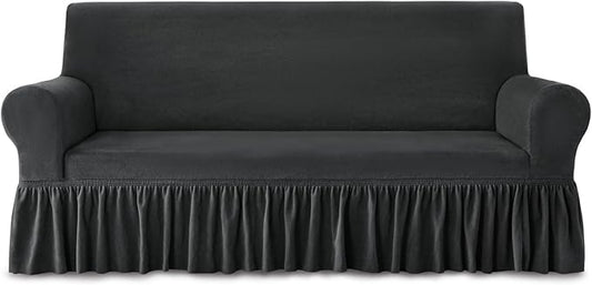 NICEEC Sofa Cover Thick Plush 1-Piece Warm Grey Sofa Slipcover for Sofas Stretch Fluffy Couch Covers for Living Room Easy Fit Washable Soft Furniture Sofa Protector with Skirt