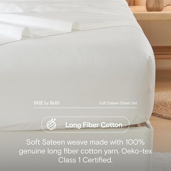 DOZ 100% Long Staple Cotton Duvet Cover Set, Soft Sateen Weave Cotton, Smooth, Breathable, Hotel Comfort, 90"x90", 8 Loops, 3pc – 2 Pillowcases 1 Duvet Cover (Snow, Full/Queen)