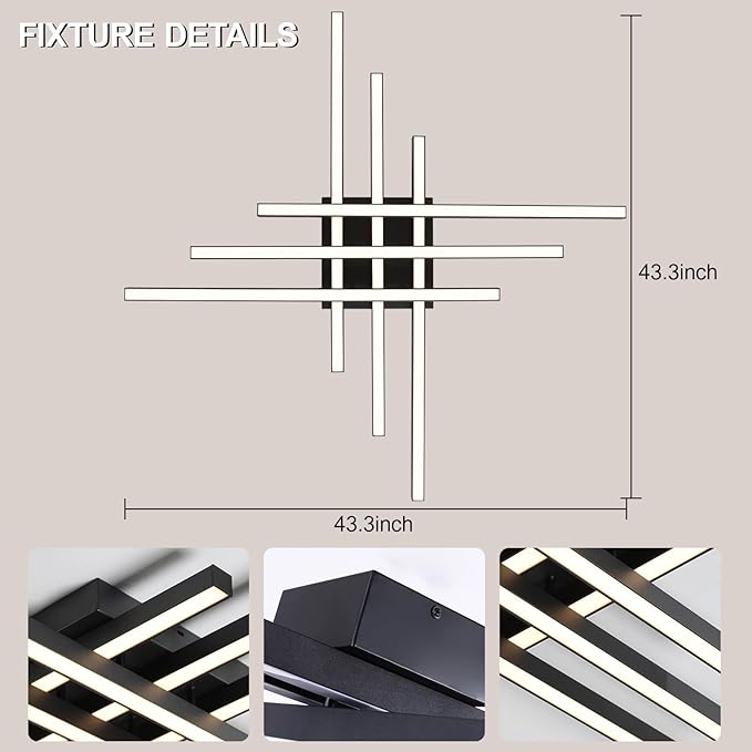 JAYMP Modern Ceiling Light with Remote, 43.3" Black Sputnik Ceiling Lamp, 96W Dimmable LED Lighting Fixture for Dining Room, Living Room, Kitchen Island, 6 Lights
