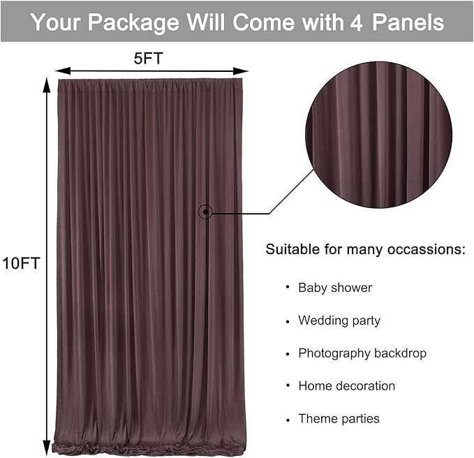 20ft x 10ft Wrinkle Free Brown Backdrop Curtains for Parties, 4 Panels 5x10ft Thick Polyester Photo Backdrop Drapes for Weddings Birthday Party Photography Background