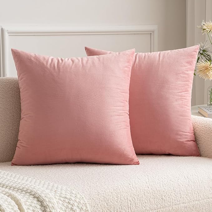 MIULEE Pack of 2 Pillow Covers Velvet Square Throw Pillow Covers Decorative Cushion Case for Spring Sofa Bedroom Couch 18x18 Inch Dusty Pink