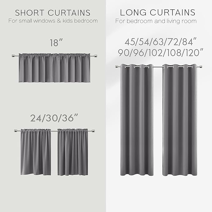 72 Inch Length Grey Curtains for Room,2 Panels Set 6FT 6 FT Grommet Double Sided Blocking Thermal Insulated Blackout Room Darkening Garage Window Coverings for Bedroom 72 Inches Long,Light Gray
