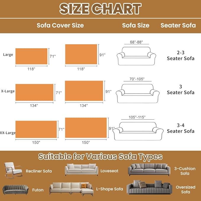 ROOMLIFE Orange Couch Cover Boho Sofa Covers for 3 Cushion Couch Washable, Furniture Protector Sofa Couch Cover for Dogs, Soft Breathable Sofa Slipcover, Couch Throw Blankets with Tassels 71''X150''
