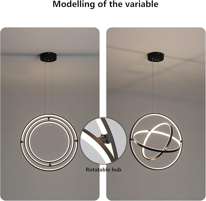 Modern LED Chandelier 3 Rings Black Circle Hanging Pendant Lighting Dimmable Round Ring Kitchen Island Chandelier Creative DIY for Dining Living Room Bedroom Height Adjustable