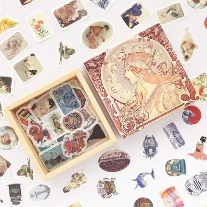 Doraking 200PCS Middle Size Vintage Theme Scrapbook Washi Stickers for Scrapbooking Diary Decoration (Retro Themed)