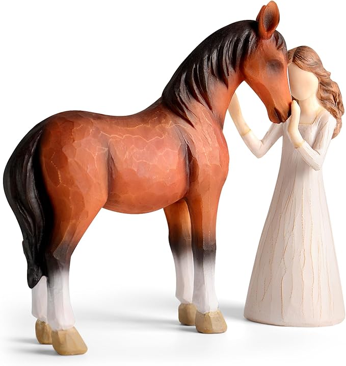 Horse Gifts for Girls Women - Girl Embraces Horses Figurine Gifts for Horse Lovers Women Sculpted Hand-Painted Resin Horses Stuff Cowgirl Equestrian Decor