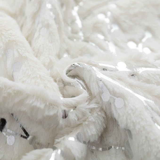 LIGICKY Set of 2 Decorative Lumbar Pillows Fluffy White Fur Pillow Coves Silver Branches Glitter Throw Pillows Soft Furry Sparkling Rectangle Cushion Cases for Sofa Bedroom Party Décor 12x20inch