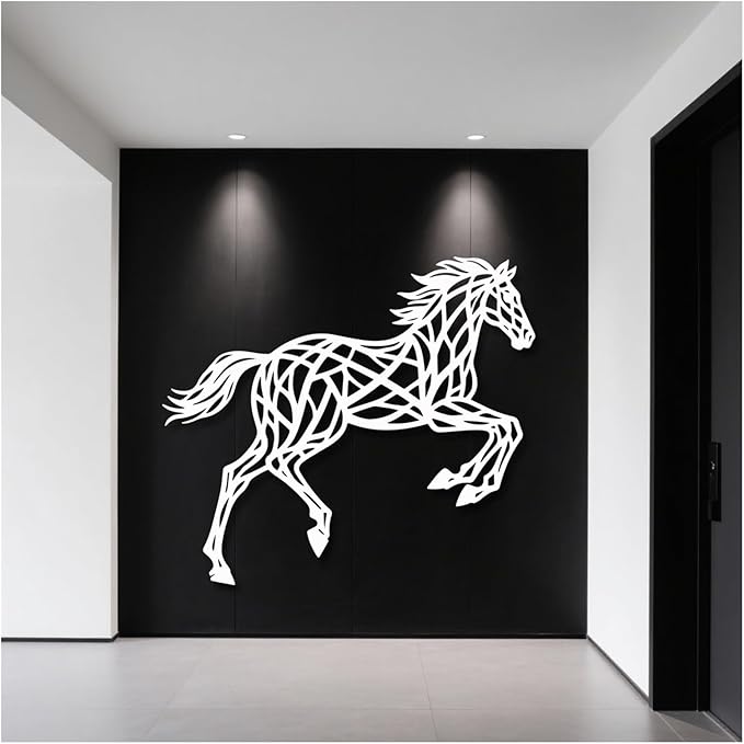 Geometric Horse And Tree Wall Art, Metal Wall Art Decor Plaque, Bedroom Living Room Geometric Art Decor,Wall Hangings(Silver,70x68cm/28x27in)