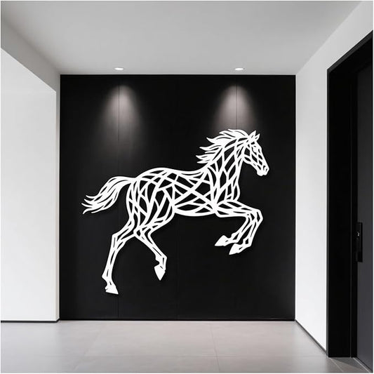 Geometric Horse And Tree Wall Art, Metal Wall Art Decor Plaque, Bedroom Living Room Geometric Art Decor,Wall Hangings(White,70x68cm/28x27in)