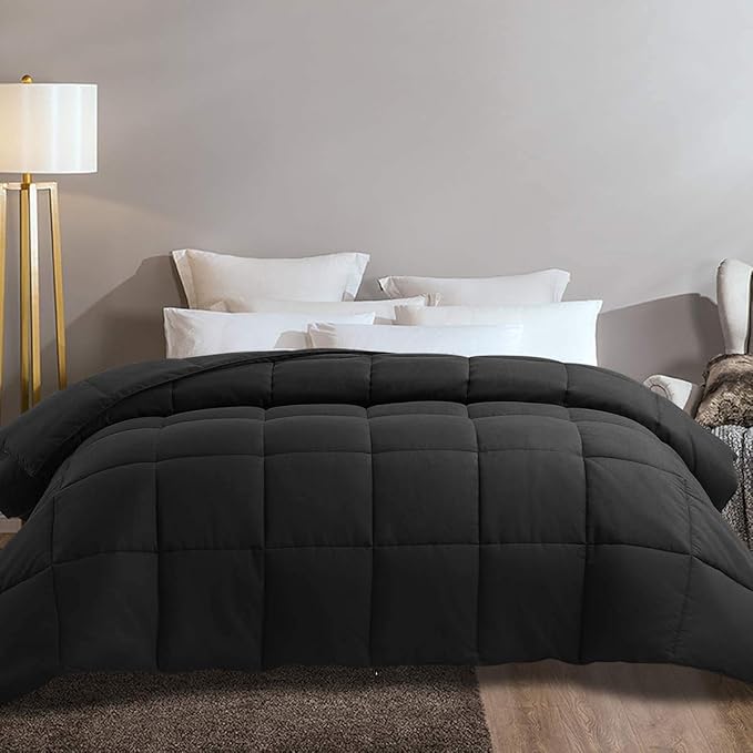 COHOME Quilted Full Size Comforter - All-Season Down Alternative Duvet Insert - Luxury Hotel Soft Breathable Black Comforter with Anti-Clump Tech & 8 Tabs- Reversible - Gift for Women & Men （82"x86"）