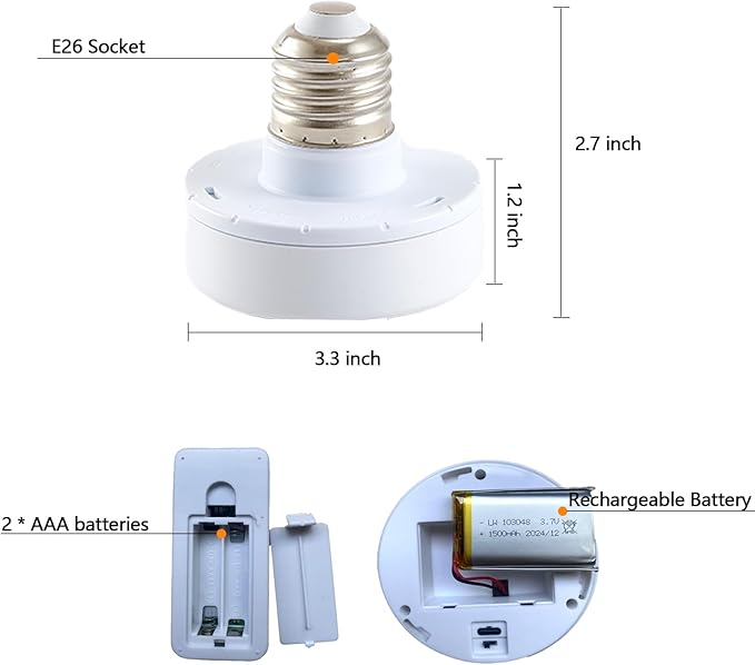 E26 Battery Operated Light Bulb for Lamps, Screw in LED Puck Lights with Remote, Replacement AA Battery Powered Dimmable Timer Light Bulb with USB Cable for Non Electric Wall Sconce,1 Pack