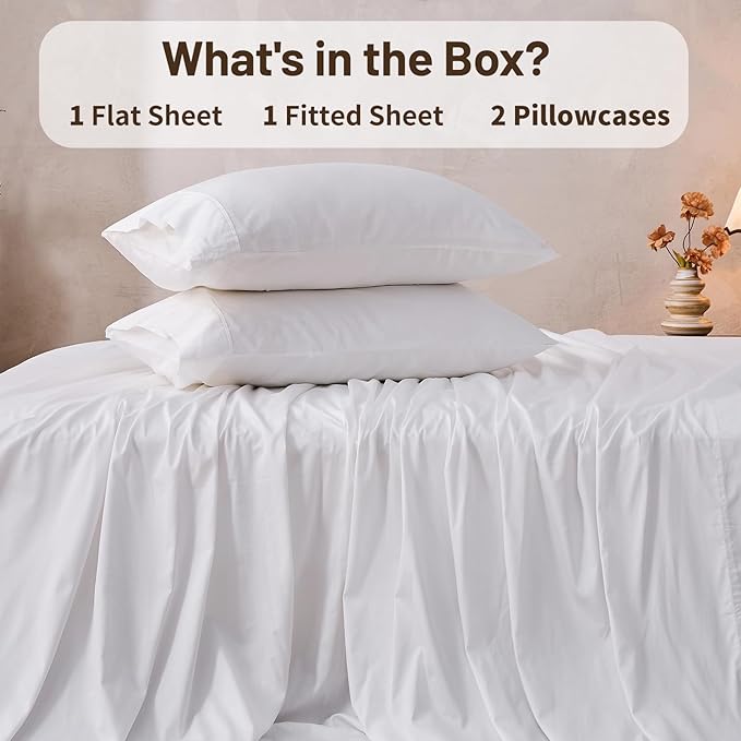 MEISHANG 1000 Thread Count Cotton Sheets King Size - 100% Egyptian Cotton, Sateen Weave, Soft & Breathable, Oeko-Tex Certified, 16" Deep Pockets - 4 Piece (King, White)