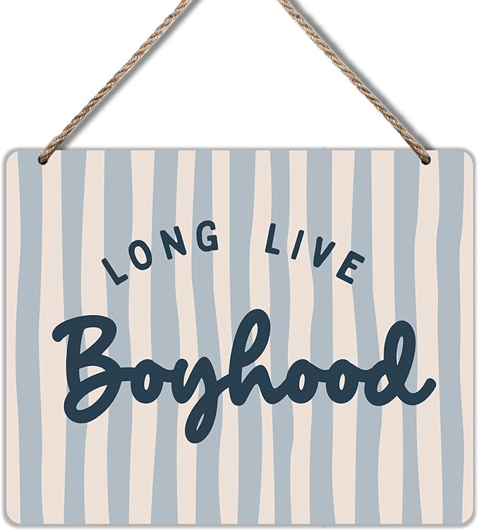Udinaz Boho Long Live Boyhood Hanging Sign, Playroom Wall Decor, Kids Room Hanging Wood Plaque Decor for Boys Nursery Bedroom Playroom Wall Door Decorations