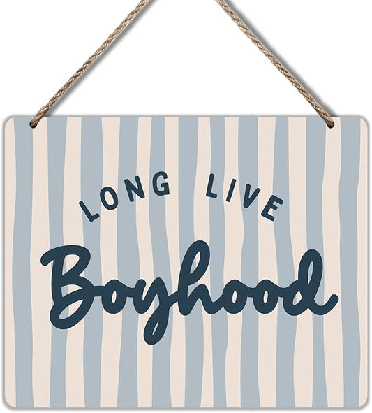 Udinaz Boho Long Live Boyhood Hanging Sign, Playroom Wall Decor, Kids Room Hanging Wood Plaque Decor for Boys Nursery Bedroom Playroom Wall Door Decorations