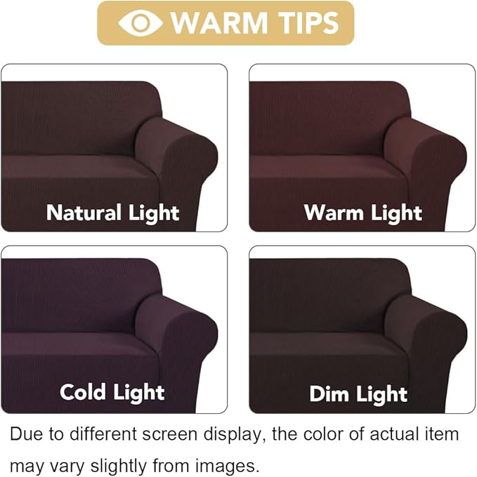H.VERSAILTEX Stretch Couch Covers for Sofa 1 Piece Slipcovers for Couches and Sofas 3 Seater Couch Cover Feature Thick Checked Jacquard Fabric with Elastic Bottom(Large Sofa 90"-100" Wide, Chocolate)