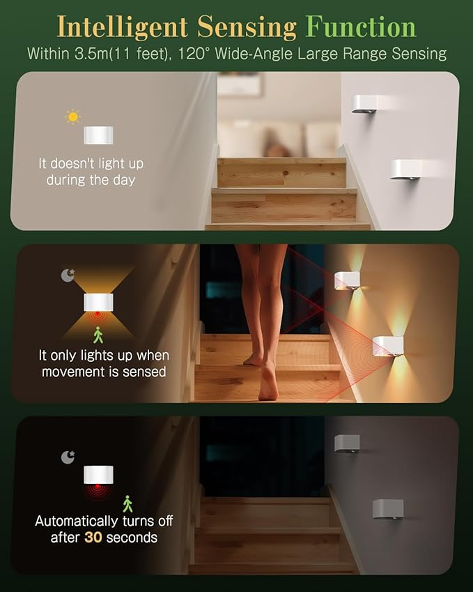 Wall Light Motion Sensor 2 Pack, Wall Sconces LED Indoor with Remote Control 3 Colors Brightness Adjustable 5000mAh Rechargeable Battery Powered Wall Lamps for Bedroom Living Room