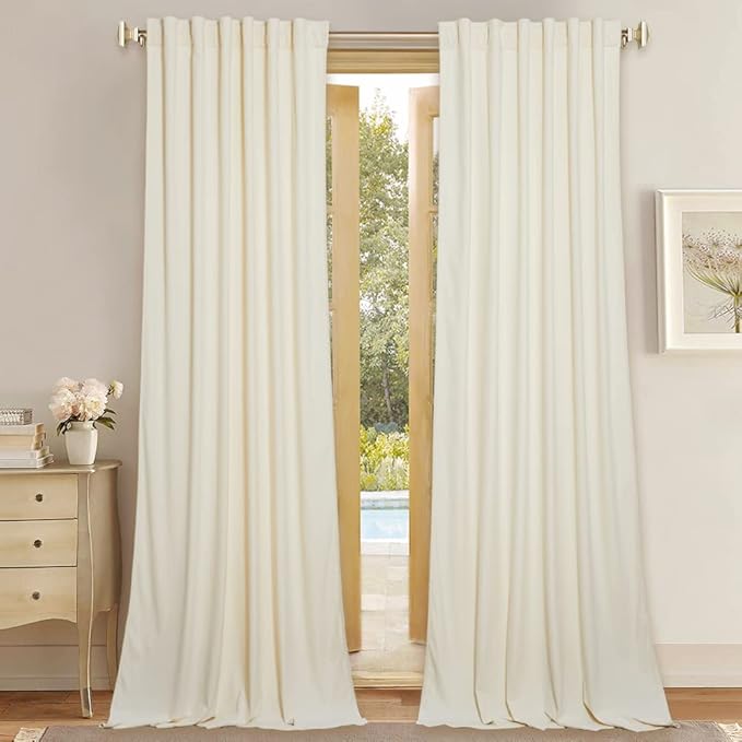 StangH Ivory Curtains 92 inches Long for Living Room, Back Tab Soft Velvet Privacy Window Drapes, Elegant Bedroom Decor White Backdrops for Party, W52 x L92, 2 Panels