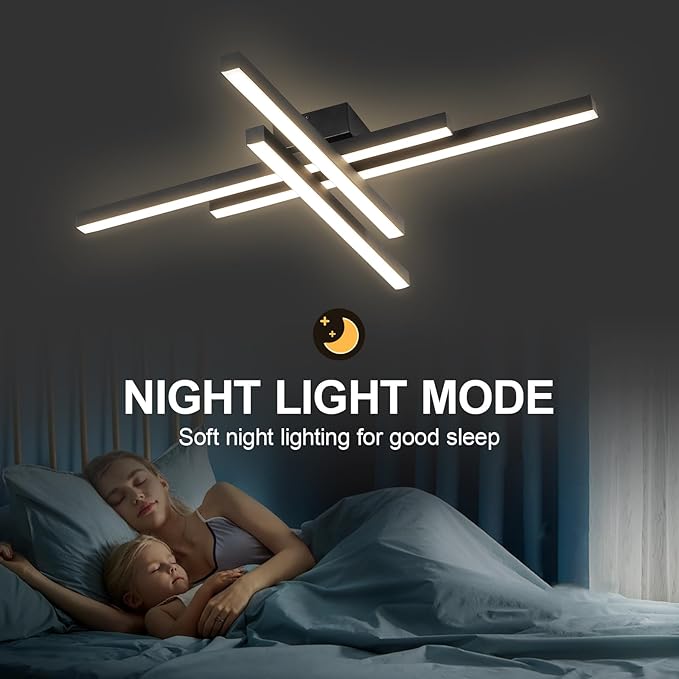 JAYMP Modern Ceiling Light with Remote, 43.3" Black Sputnik Ceiling Lamp, 64W Dimmable LED Lighting Fixture for Dining Room, Living Room, Kitchen Island, 4 Lights