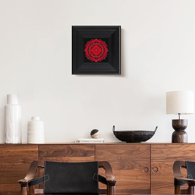 Brivoria Mandala Wall Art Home Decor, Framed Red Ember Glow Mandala Artwork, Modern Spiritual Accent for Meditation Corner Desk Shelf or Bedroom, Warm Wall and Tabletop Display, 8x8
