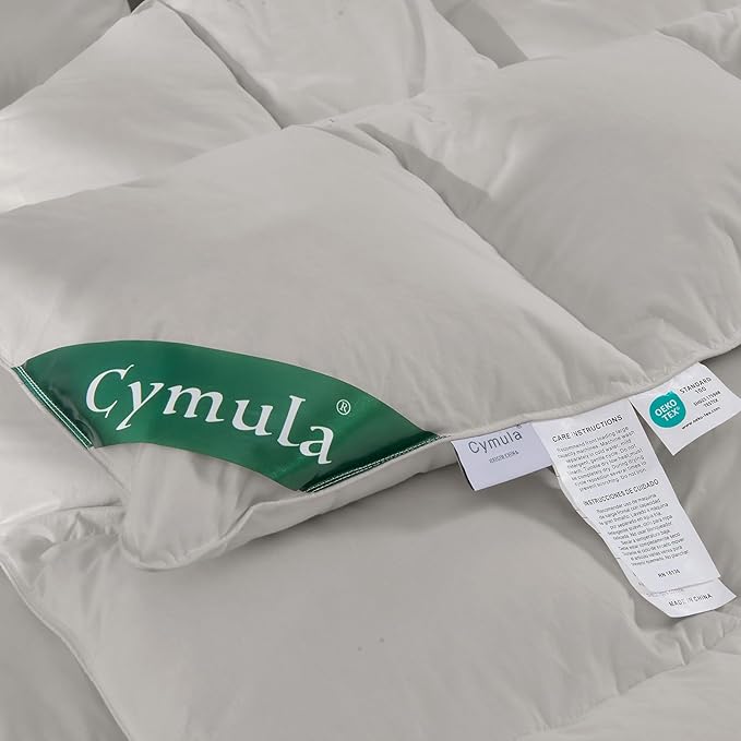 CYMULA Twin Size Feather Down Comforter - All Season Light Grey Duvet Insert, Lightweight Box Stitched, Fluffy Breathable, Ultra Soft Quiet Hotel Style with 8 Tabs(68" x 90")