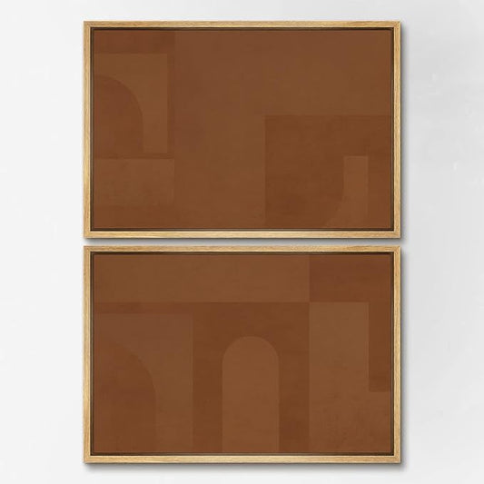 SIGNWIN Framed Canvas Print Wall Art Set Mid-Century Brown Polygon Landscape Abstract Shapes Digital Art Modern Art Decorative Minimalism Vintage for Living Room, Bedroom, Office - 24"x36"x2 Natural