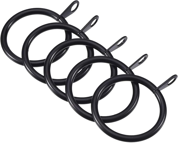 Shappy 40 Pack Metal Drapery Curtain Rod Rings with Eyelets Internal Diameter 0.98in Fits up to 0.7in Rod Hanging Drape Sliding Eyelet Black Rings for Window Door Shower Bathroom