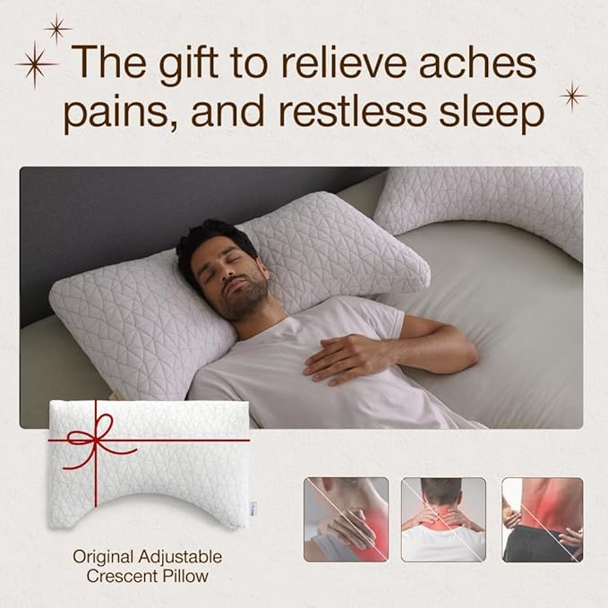 Coop Home Goods Original Crescent Adjustable Pillow, King Bed Pillows for Shoulder, Neck & Head Support, Crescent Foam Pillows - Medium Firm for Back & Side Sleeper, CertiPUR-US/GREENGUARD Gold