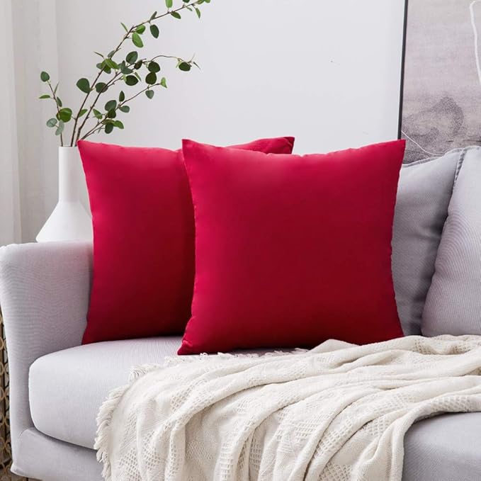 MIULEE Pack of 2 Christmas Velvet Pillow Covers Decorative Square Pillowcase Soft Solid Cushion Case Home Decor for Sofa Couch Bedroom Car 20x20 Inch Red