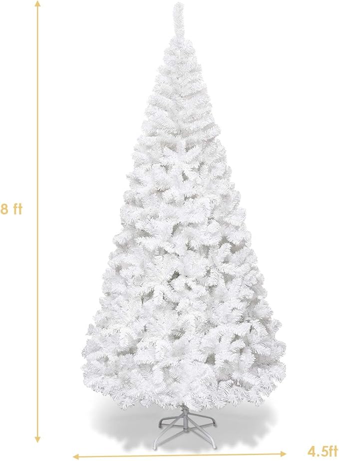 GOFLAME 8FT Artificial White Christmas Tree Home Holiday Décor, Metal Stand PVC Material 1138 Branches Indoor Decoration, Easy Assembly