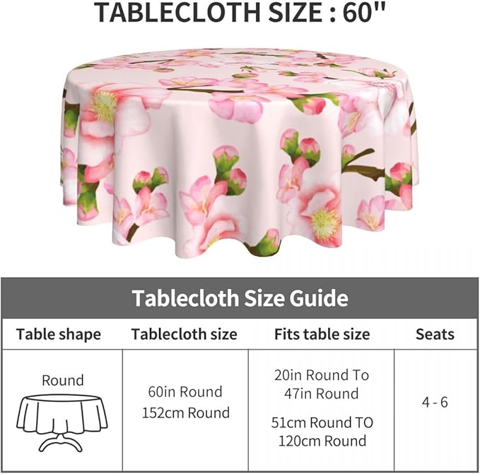 Japanese Tablecloth, Navy Blue Koi Traditional Cherry Blossom Vintage Floral Oriental Water Resisitant Wipeable Table Cover for Dining Kitchen Living Room Home Party Holiday Decor 36 inch Round