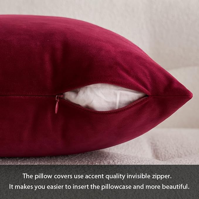 MIULEE Pack of 2 Pillow Covers Decorative Small Pillowcase Soft Solid Christmas Cushion Case Home Decor for Couch Sofa Bedroom Car 12x12 Inch Wine Red
