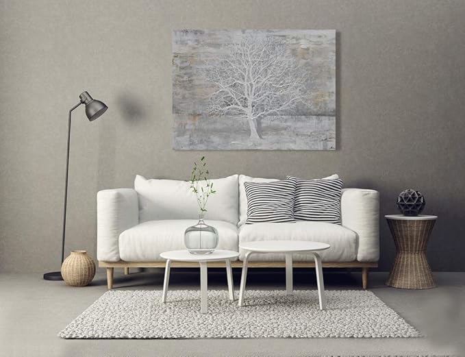 Yihui Arts Abstract Tree Canvas Wall Art: Large White Shadow Tree Picture Painting Print for Bedroom Modern Horizontal Wall Decor Idea Designs
